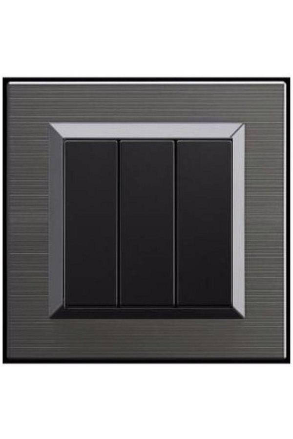 6 Adet Ovivo Quantum Manyetik Gri Üçlü Anahtar + Çerçeve Dahil - Image 1