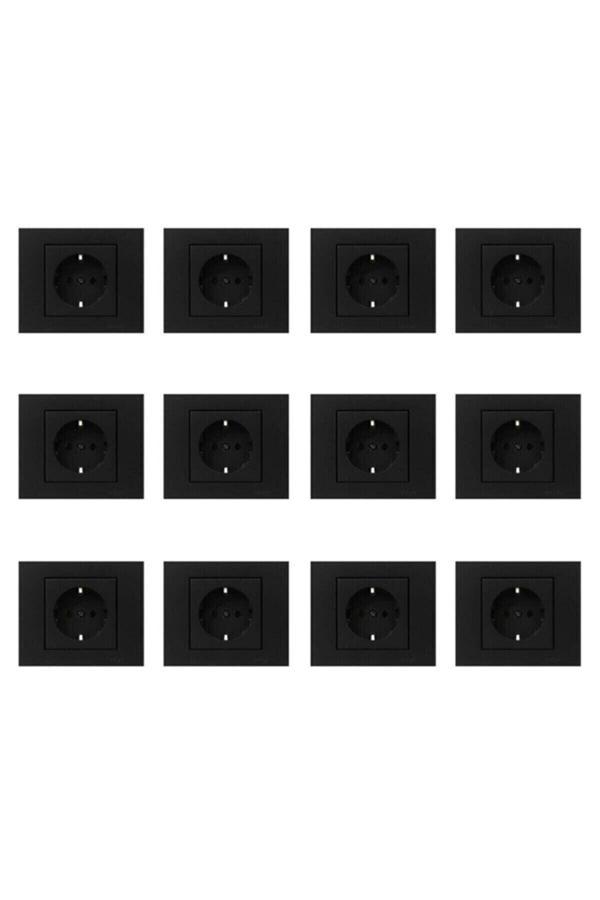 Grano Siyah Topraklı Priz 12 Adet Çerçeve - Image 1