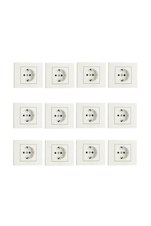 10 Adet Grano Beyaz Topraklı Priz 10'lu Paket / Set Çerçeve Dahil - Image 1