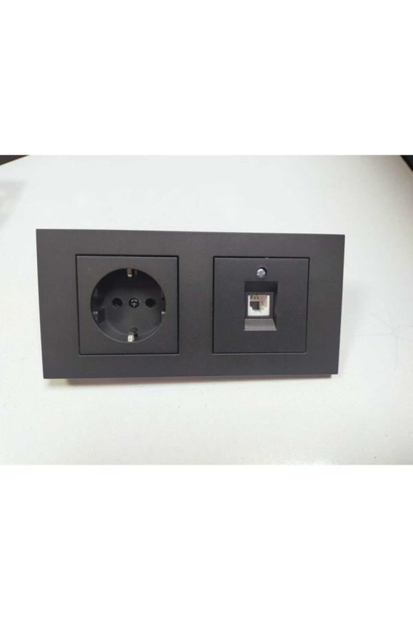 Ovivo Grano Siyah Topraklı Priz Nümeris Telefon Prizi 2li Çerçeve - Image 1