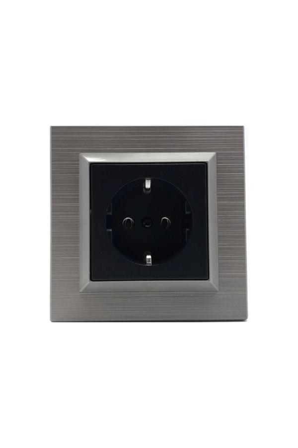 Quantum Manyetik Gri Siyah Topraklı Priz Çerçeve Dahil - Image 1