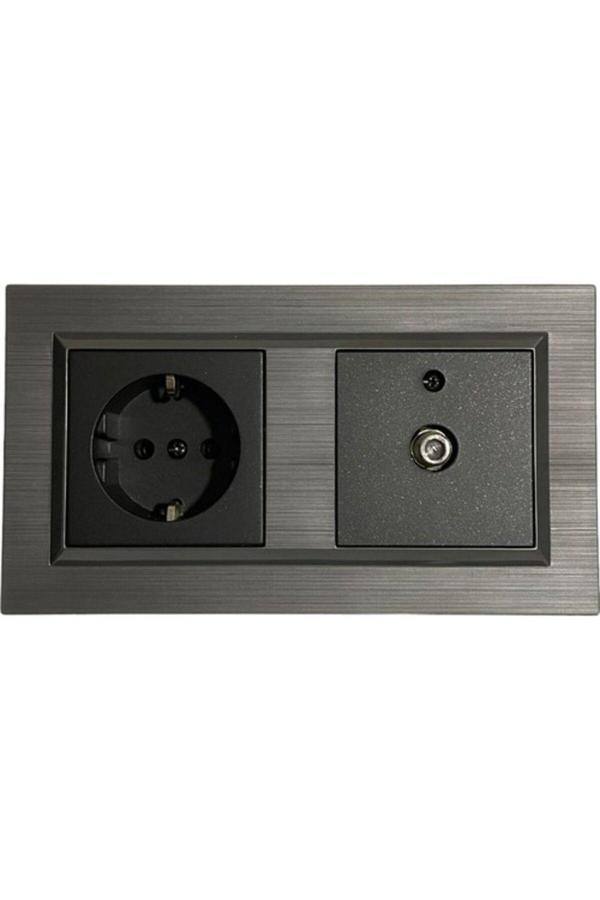 Ovivo Quantum Manyetik Gri+siyah Topraklı Priz+uydu Prizi Çerçeve Dahil - Image 1