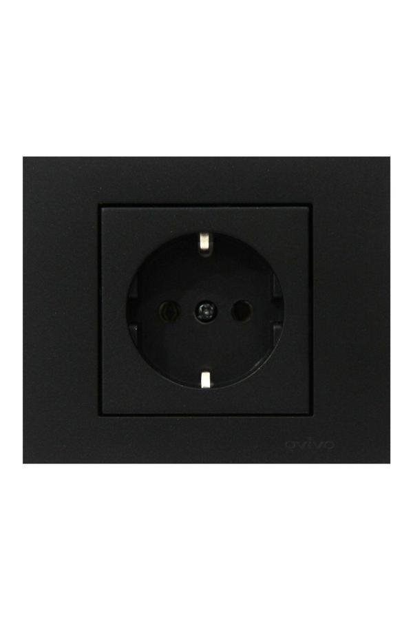 12 Adet Ovivo Grano Siyah Topraklı Priz Çerçeve Dahil 12'li - Image 1