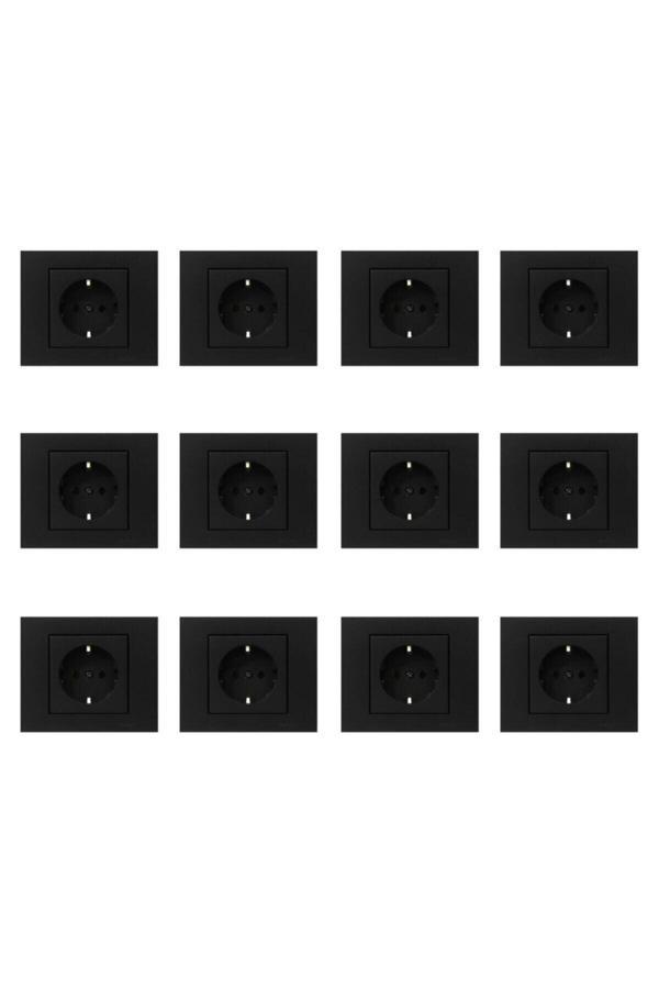 12 Adet Ovivo Grano Siyah Topraklı Priz  Çerçeve - Image 1