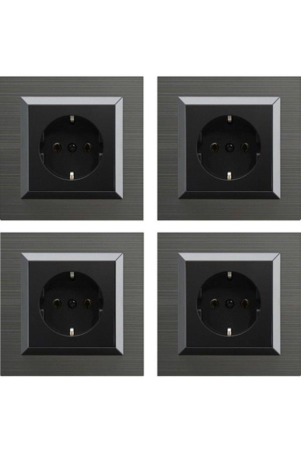 Ovivo Quantum Manyetik Gri Topraklı Priz Çerçeveli 4 Adet - Image 1