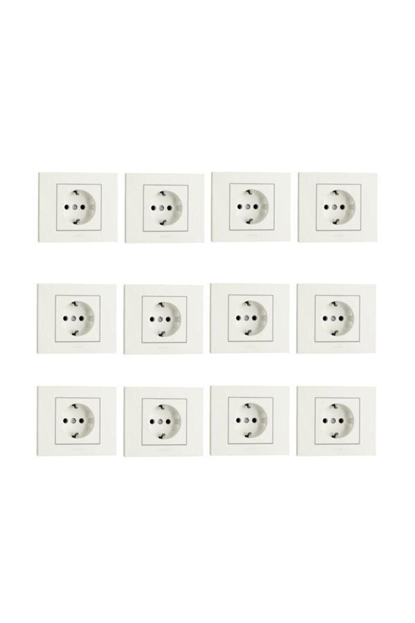 12 Adet Ovivo Grano Beyaz Topraklı Priz (çerçeve Dahil) - Image 1