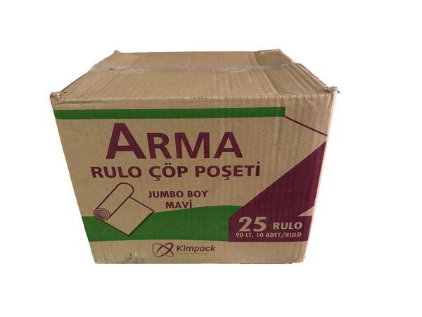 Arma Jumbo Boy 90 Lt. Mavi Çöp Torbası Poşeti - 80 x 110 Cm / 10 Adetlik 25 Rulo / Koli - Image 1