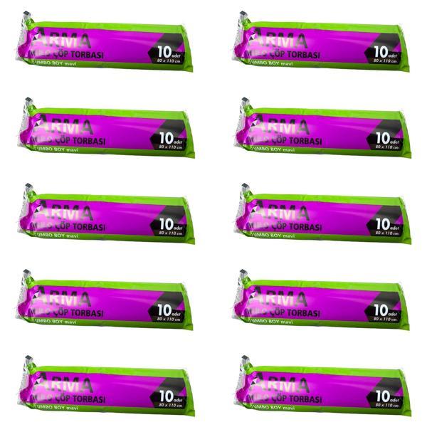Arma Jumbo Boy 90 Lt. Mavi Çöp Torbası Poşeti - 80 x 110 Cm / 10 Adetlik 10 Rulo - Image 1