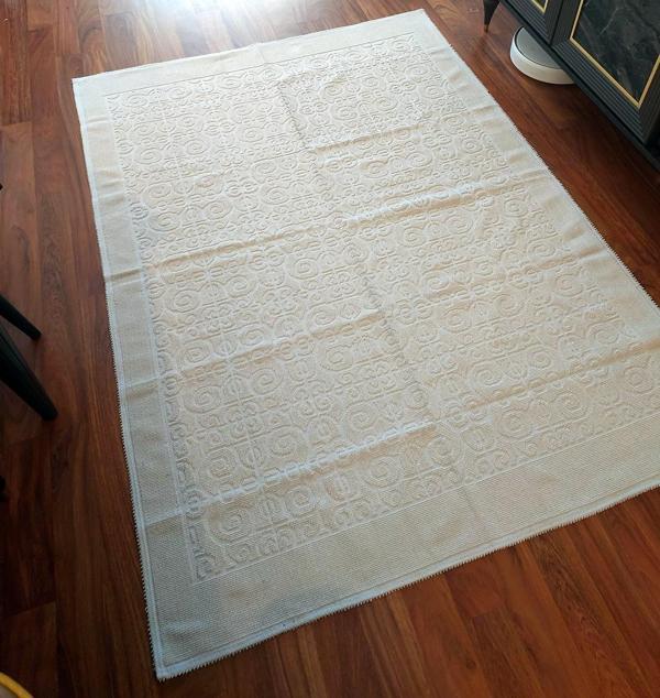 Pamuklu Bukle Lüks Kilim (120x180)-Spiral Düz Krem - Image 1