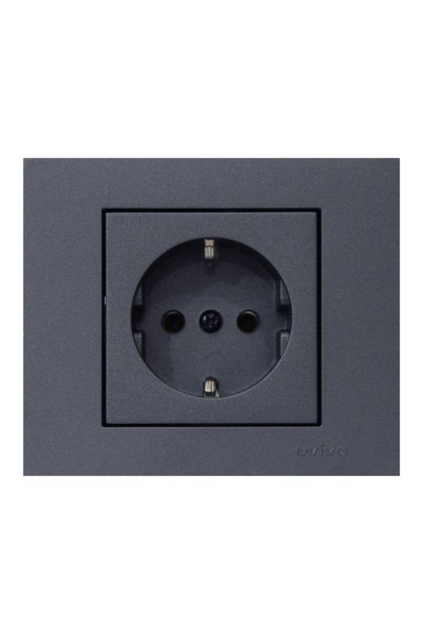 Ovivo Grano Füme Topraklı Priz + Çerçeve 1 Adet - Image 1