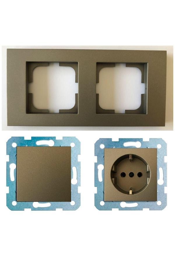 Ovivo Grano Antrasit Ikili Set - Anahtar - Topraklı Priz - Image 1