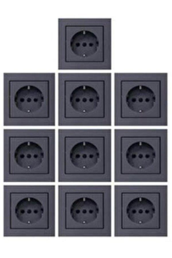 Ovivo Grano Füme Topraklı Priz 10 Adet Çerçeve Dahil - Image 1