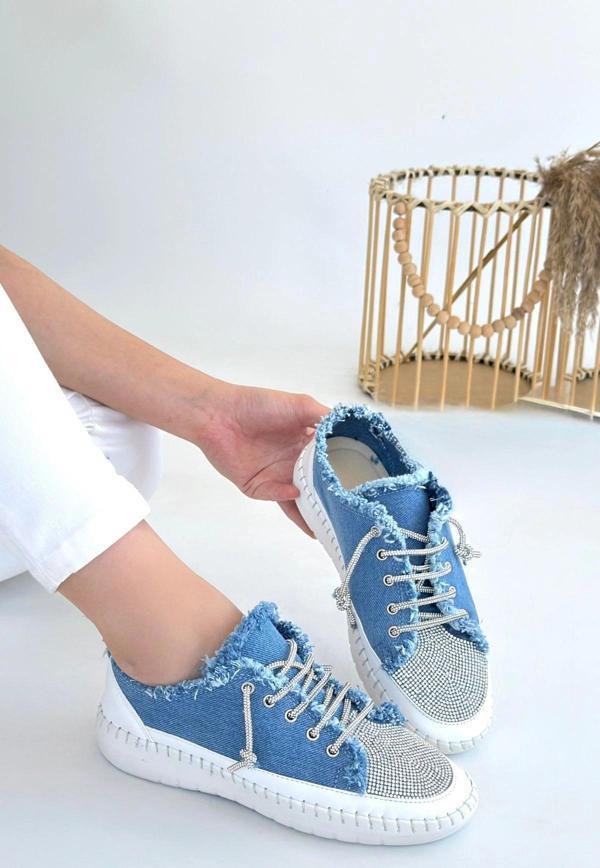 Enber Mavi Kot Bağcıklı Spor Ayakkabı - Image 1