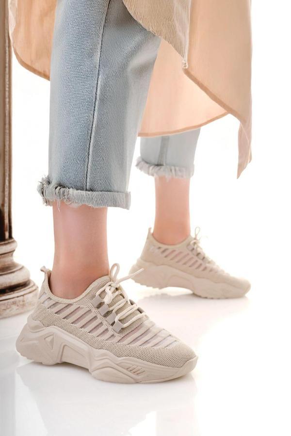 Ante Bej Triko Bağcıklı Spor Ayakkabı - Image 1