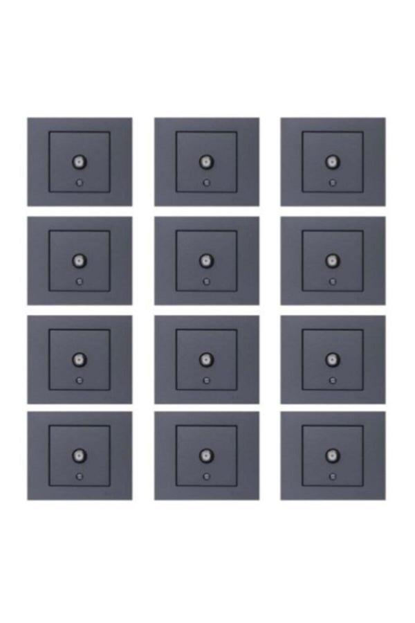 12 Adet Grano Metalik Füme Tv Prizi F Konnektör Çerçeve Dahil 12'li Paket - Image 1