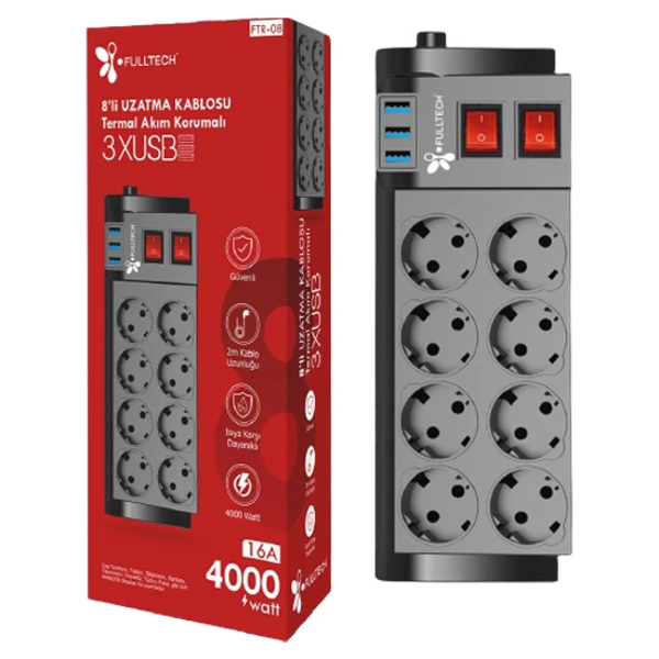 Ftr-08 8’li Termal Akım Korumalı Priz - Image 1