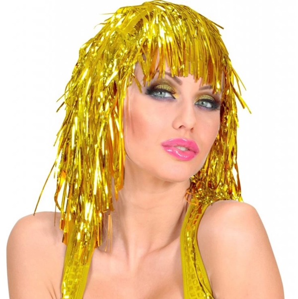Altın Sarısı Işıltılı Metalize Parti Peruğu - Image 1