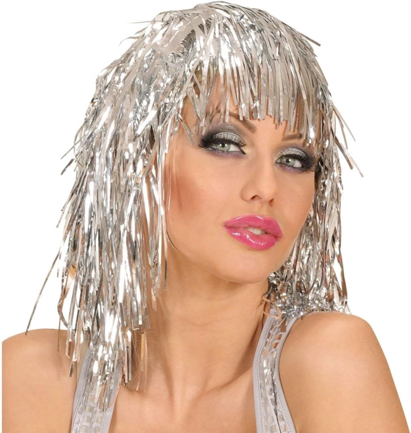 Gümüş Işıltılı Metalize Parti Peruğu - Image 1