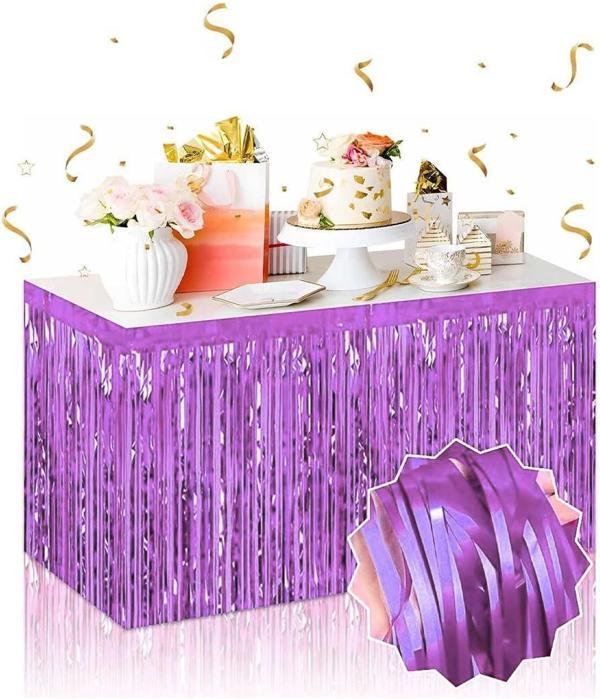 Kendinden Yapışkanlı Mor Metalize Püsküllü Masa Eteği – 75 X 275 Cm Parti Süslemesi (4915) Go-53-vic - Image 1