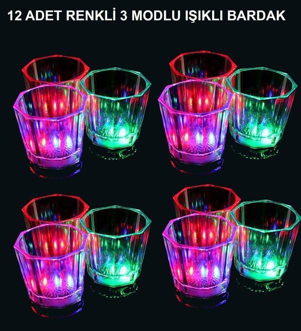 Led Işıklı Eğlence Bardakları - 3 Modlu Renk Değiştiren Bardak 12 Adet (4915) Go-53-vice/(1395) - Image 1