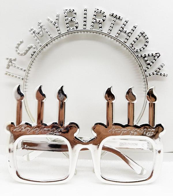 İt's My Birthday Yazılı Taç Ve Mum Şekilli Gözlük Seti Gümüş Renk (4915) Go-53-vice/(1395) - Image 1