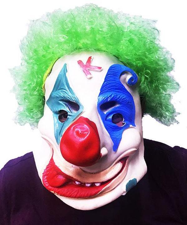 Yeşil Renk Afro Bonus Peruklu Palyaço Lateks Et Maske (4915) Go-53-vice/(1395) - Image 1