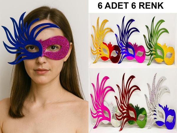 6'lı Renkli Balo Maskesi Seti | Karton &amp;amp; Lastikli (yetişkin-çocuk Uyumlu) (4915 - Image 1