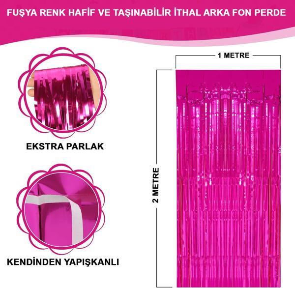 Fuşya Renk Ekstra Metalize Parlak Saçaklı Arka Fon Perde İthal A Kalite 1x2 Metre (4915) Go-53-vice/ - Image 1