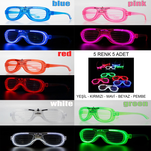 Glow Model Led Işıklı Parti Gözlüğü 3 Modlu 5 Renk 5 Adet - Image 1