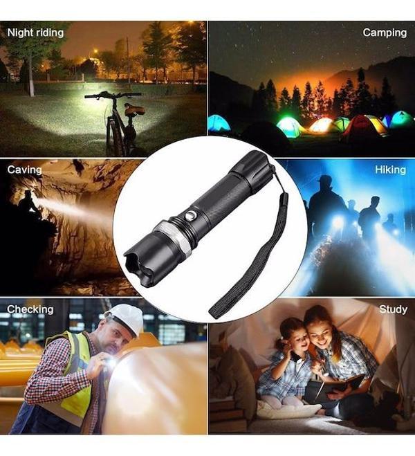 Profesyonel Şarjlı El Feneri Uzun Menzilli Şarjlı Zoomlu Süper Güçlü Acil Durum Feneri Çift Bataryal - Image 1