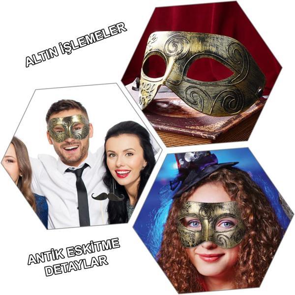 Altın Eskitme Yüz Maskesi - Antik Tarz Balo Maskesi (4915) Go-53-vice/(1395) - Image 1