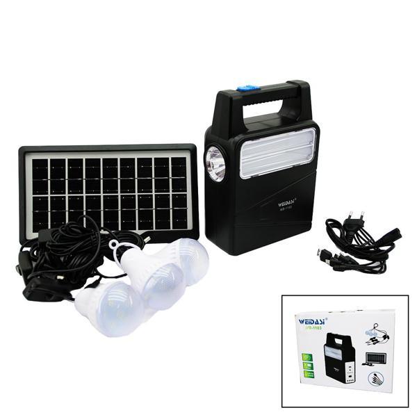 Solar Seyyar Panelli - Fiş Şarjlı 2in1 Dikey Model El Feneri  - 3 Parça  Ampul Kablolu - Powerbank ( - Image 1