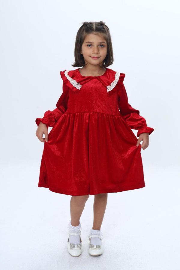 Toontoy Kız Çocuk Yaka Detaylı Fırfırlı Elbise - Image 1