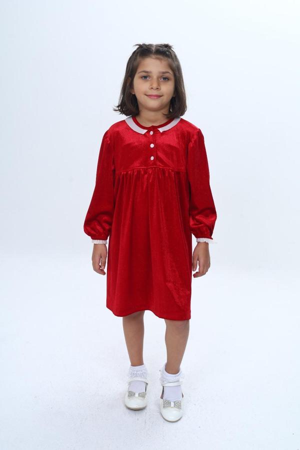 Toontoy Kız Çocuk Yaka Düğmeli Fırfırlı Elbise - Image 1