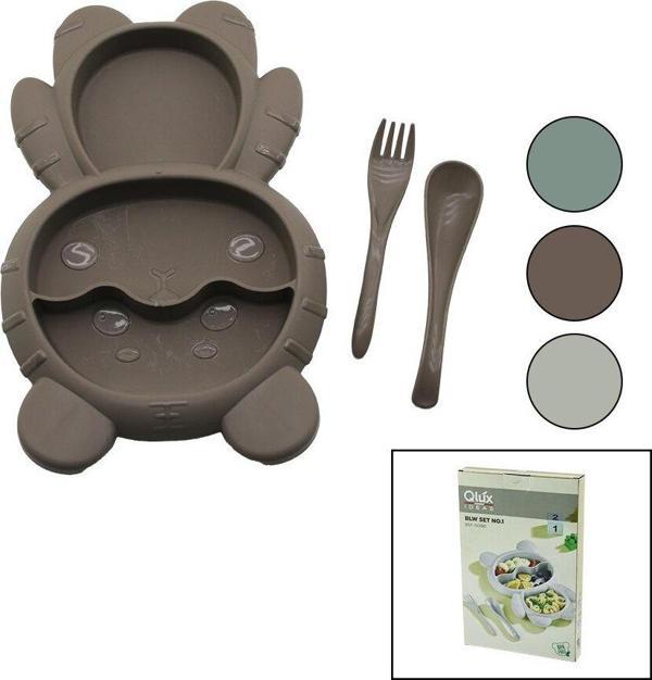 Ayıcık Model=3 Bölmeli Bebek Beslenme Seti 3pcs=mama Kabı-kaşık-çatal 500ml Renkli Plst (4915) Go-53 - Image 1