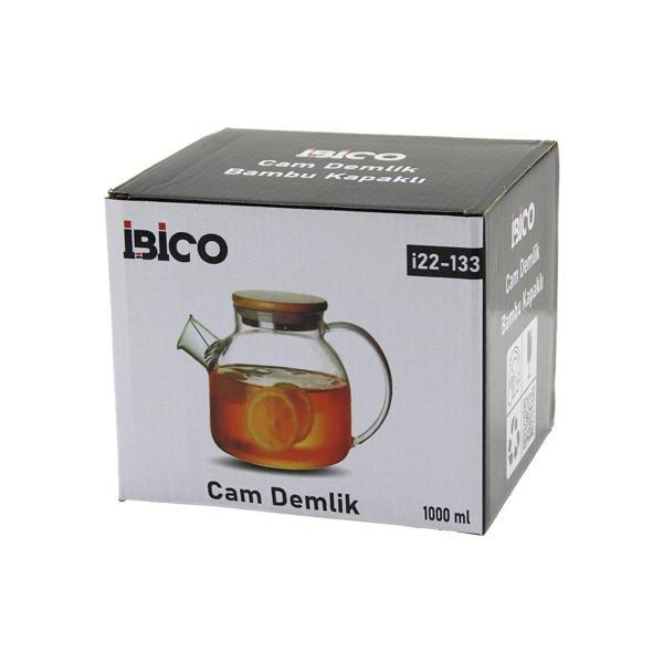1000ml Sade Düz Cam Demlik  Bambu Dış Yüzey - Metal İç Yüzey - Silikon Contalı Kapak (4915) Go-53-vi - Image 1
