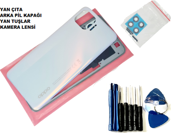 Oppo Reno 4 Lite kasa Arka Pil Kapağı (FULL TAMİR SETİ) BEYAZ - Image 1