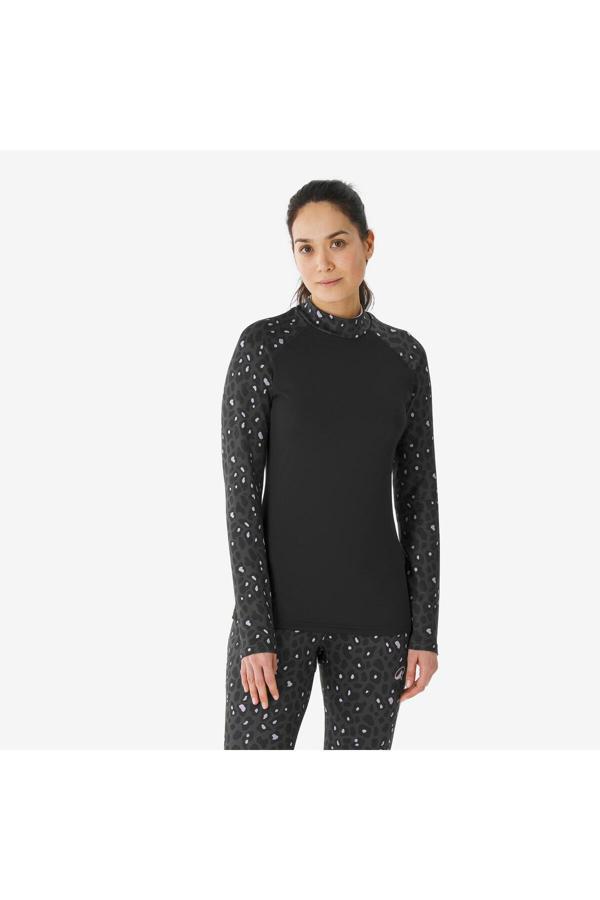 Decathlon Wedze Kadın Termal Üst Kayak İçliği - Siyah/Leopar Deseni - Bl 500 - Image 1