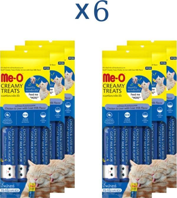 Me-O Meo Creamy Treats Sıvı Kedi Ödül Maması 6Lı Set Tavuk Ciğer Keçi Sütü 6Adet 4X15Gr Toplam 360Gr - Image 1