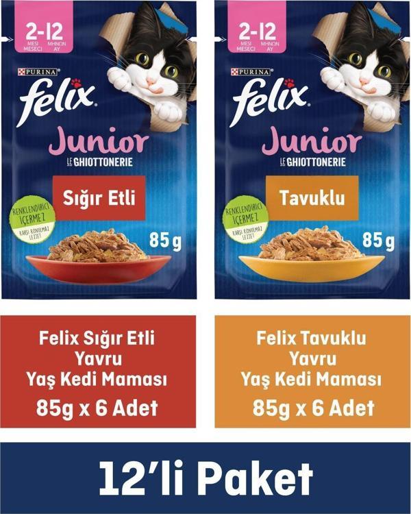 Purina Junior Multipack Sığır Etli Ve Tavuklu Yavru Yaş Kedi Maması - (85 Gr X 12 Adet) - Image 1