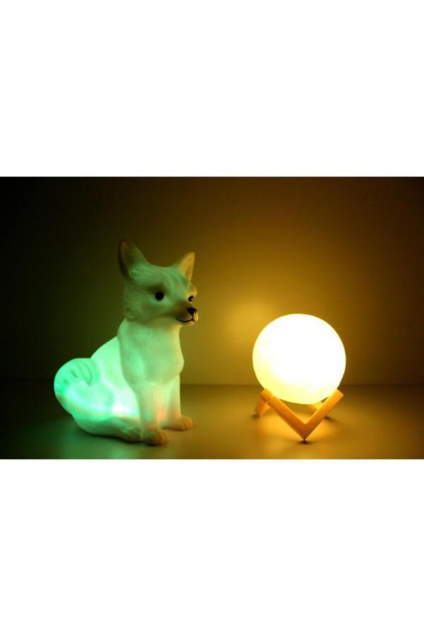 Işık Kasabası Kar Tilkisi Ve 3D Led Küre Gece Lambası - Image 1