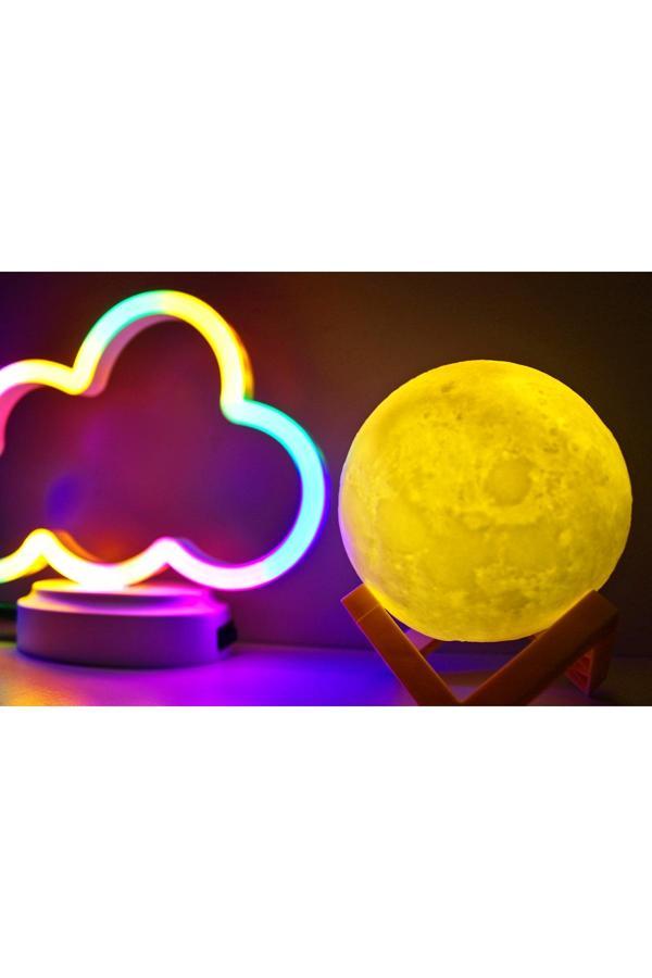 Işık Kasabası Neon Bulut Ve 3D Led Sarı Küre Gece Lambası - Image 1