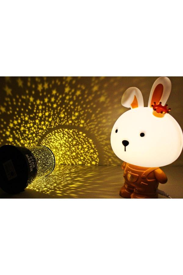 Işık Kasabası Taçlı Tavşan Ve Star Mastır Gece Lambası Yıldız Yansımalı - Image 1