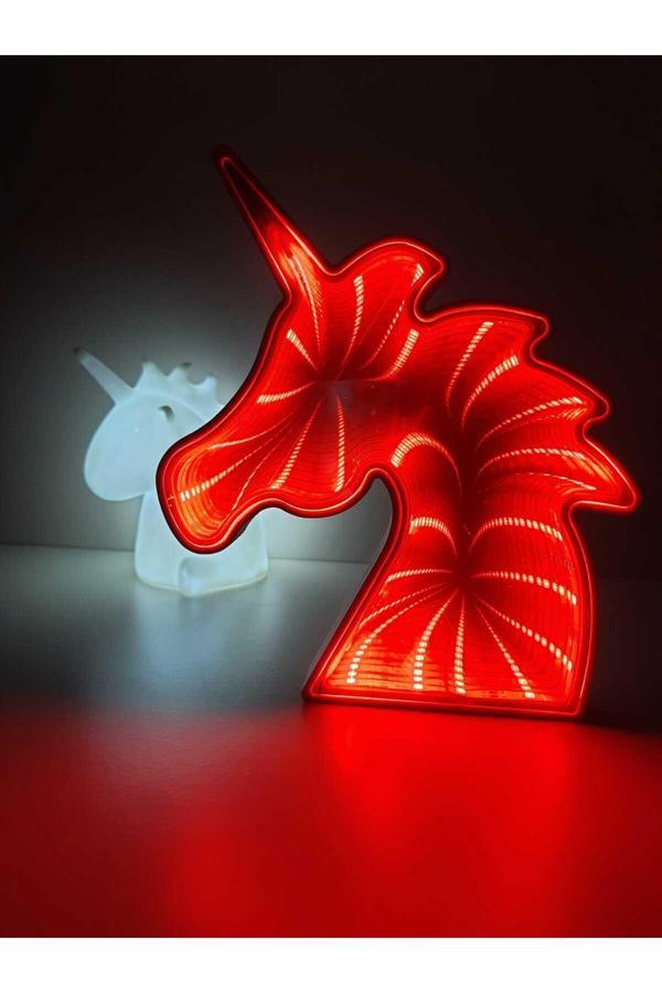 Işık Kasabası Beyaz Unicorn Ve Kırmızı Aynalı Led'Li Unicorn Hediye Kutusu Gece Lambası - Image 1