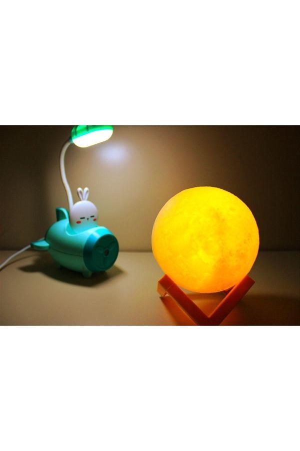 Işık Kasabası Tepe Lambalı Kalem Traşlı Mavi Uçak Masa Lambası İle 3 D Led Küre Sarı Gece Lambası - Image 1