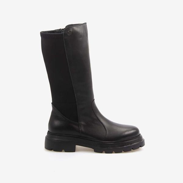 Kemal Tanca Hakiki Deri Kadın Siyah Günlük Çizme T800 - Image 1