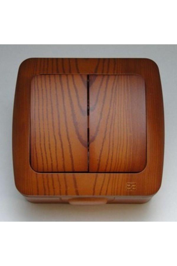 10 Adet Sıva Üstü Kiraz Ahşap Renkli Komütatör İkili Anahtar Elbi / Alsu - Image 1