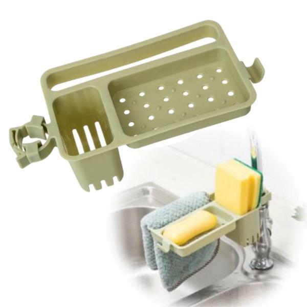 Musluğa Takılan Sünger Havlu Askılı Sabun Hazneli Mutfak Banyo Lavabo Düzenleyici Organizer (4915) G - Image 1