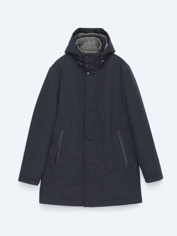 Lacivert Kapüşonlu Casual Dokuma Kaban - Image 1