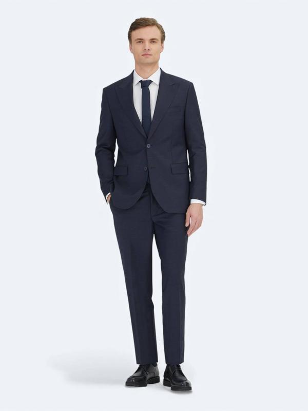 Lacivert Çizgili Modern Fit Yün Karışımlı Takım Elbise - Image 1